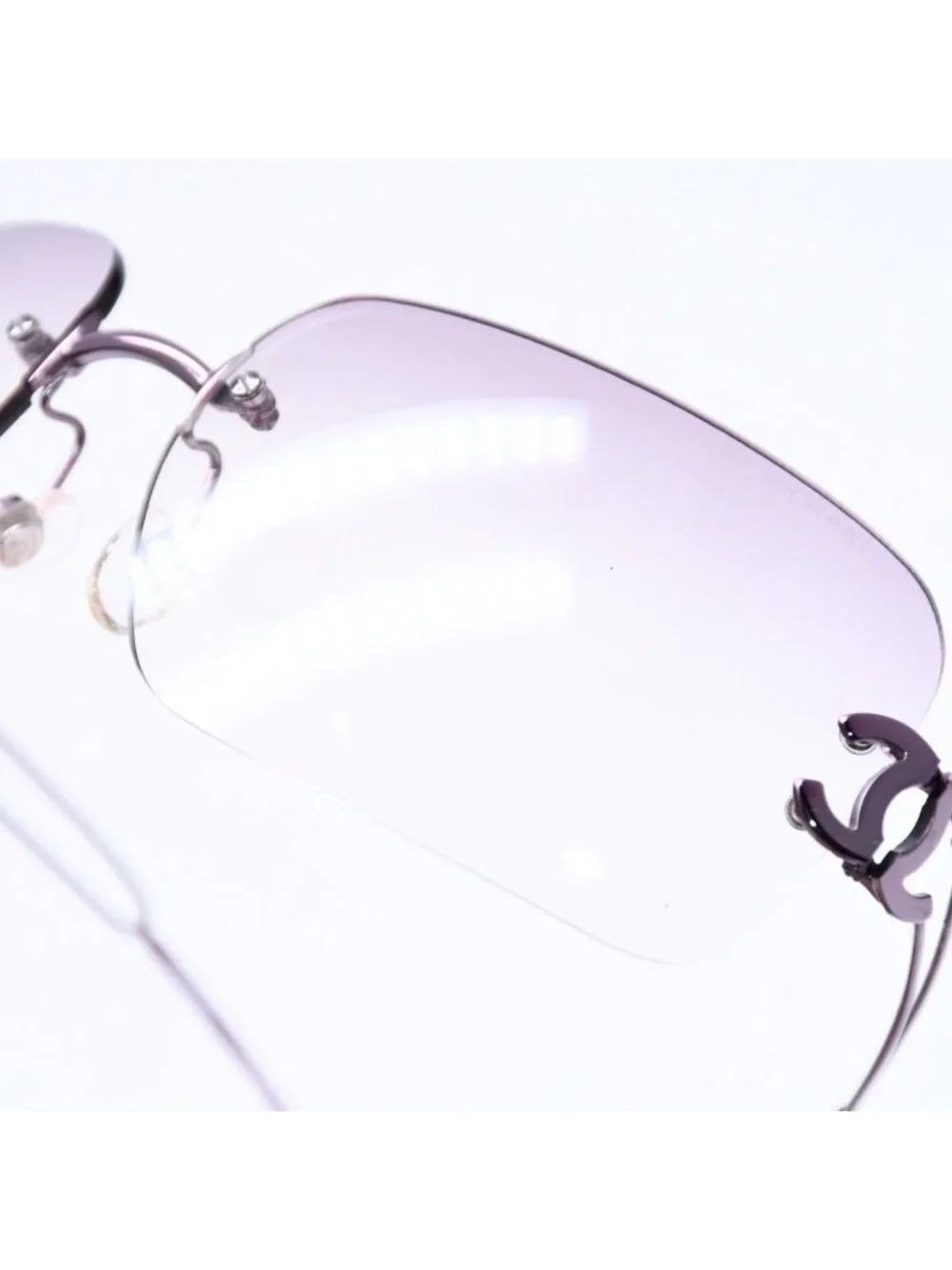 Chanel Rimless Sunglasses Side CC Logo Lavender Light Brown Gradient 16 Eyewear